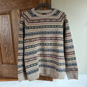 J. Crew Tan and Brown Patterned Crewneck Sweater